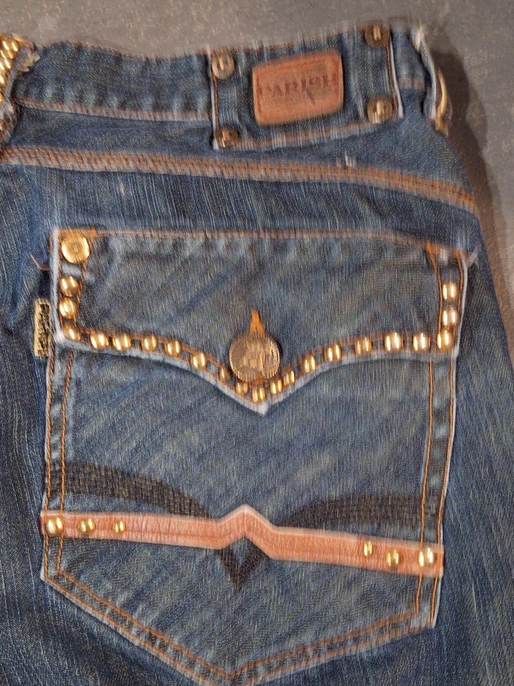 Parish Men's Straight-Leg Denim Jeans in Blue Flap Pocket Leather.Read.see Pocke - Picture 9 of 16